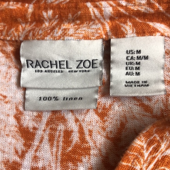 Rachel Zoe Linen Orange Floral Short Sleeve V-Neck Blouse Top - Picture 4 of 4